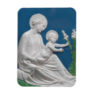 Della Robbia Madonna und Kind Weiße Lilien in Blau Magnet