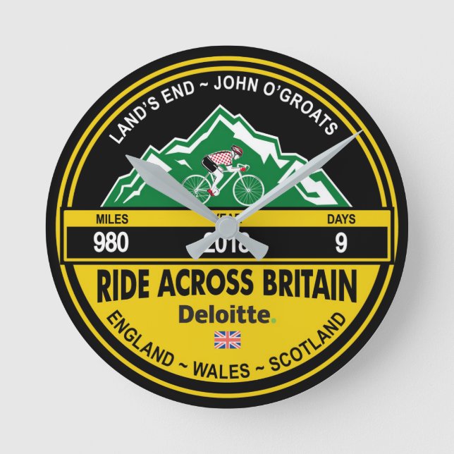 Deloitte RIDE ACROSS BRITAIN 2018 Runde Wanduhr (Vorderseite)
