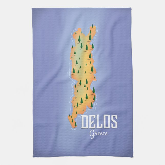 Delos Greece Map Reiseplakat Geschirrtuch (Vertikal)