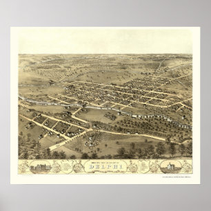 Delphi, IN Panorama Karte - 1868 Poster