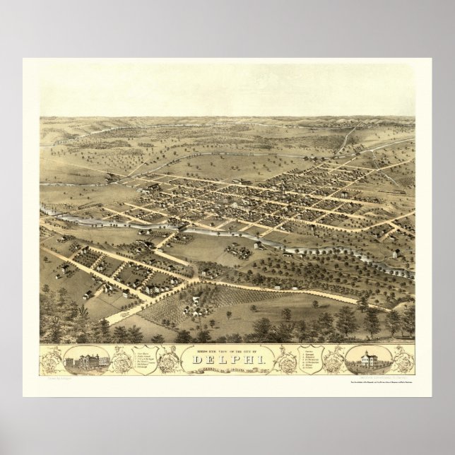 Delphi, IN Panorama Karte - 1868 Poster (Vorne)