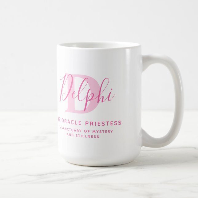 Delphi-Name bedeutet und monogramm rosa Text Kaffeetasse (Rechts)