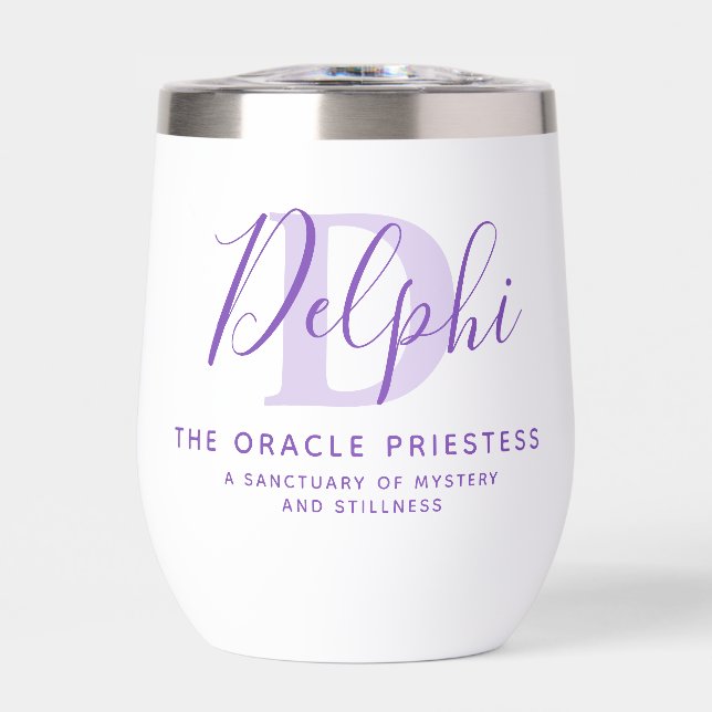 Delphi name meaning and monogram purple text (Avant)