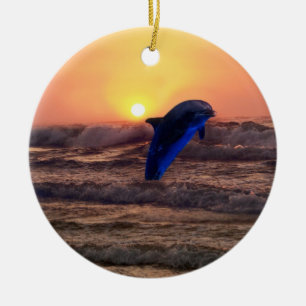 Delphin am SonnenuntergangWeihnachtsbaum Keramik Ornament