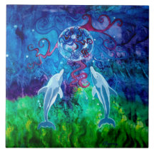 Delphin-Anstarren-Keramik-Fliese