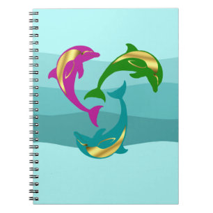 Delphin aqua blue gold Silhouette Notebook Notizblock