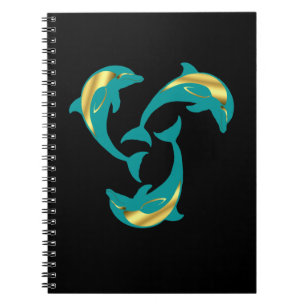 Delphin aqua blue gold Silhouette Notebook Notizblock