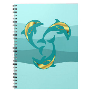 Delphin aqua blue gold Silhouette Notebook Notizblock