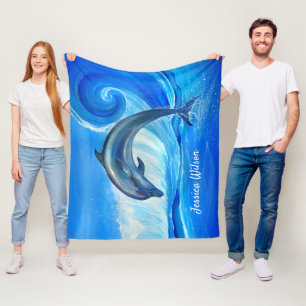 Delphin bedeckt blaue Ozean-Wellen-Fleece Fleecedecke