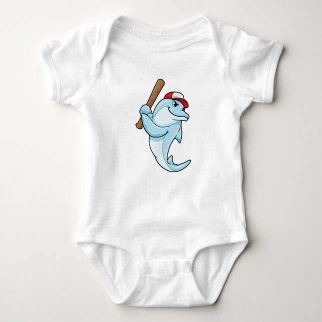 Delphin bei Baseball als Batsman Baby Strampler (Vorderseite)