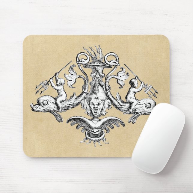 Delphin & Cherub Nautical Emblem Mousepad (Mit Mouse)