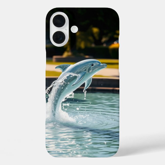 Delphin-Form, die aus einem Wasser austritt iPhone 16 Plus Hülle (Rückseite)