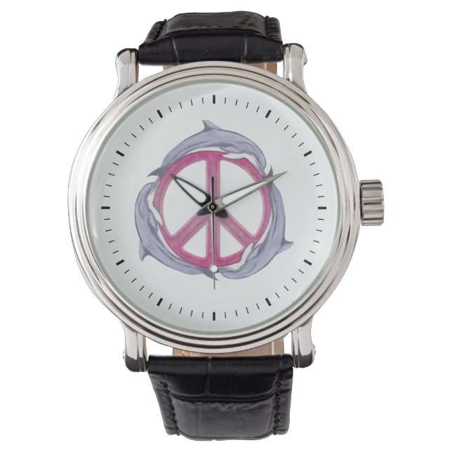 Delphin-Friedensrosa Armbanduhr (Vorderseite)