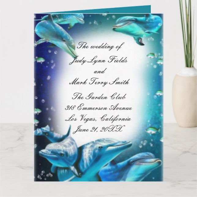 Delphin Hochzeitsprogramm für Beach Theme Karte (Vorderseite)