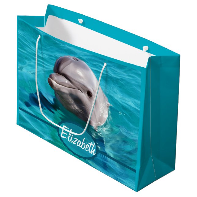 Delphin im blaues Wasser-Foto Große Geschenktüte (Vorderseite Schrägansicht)