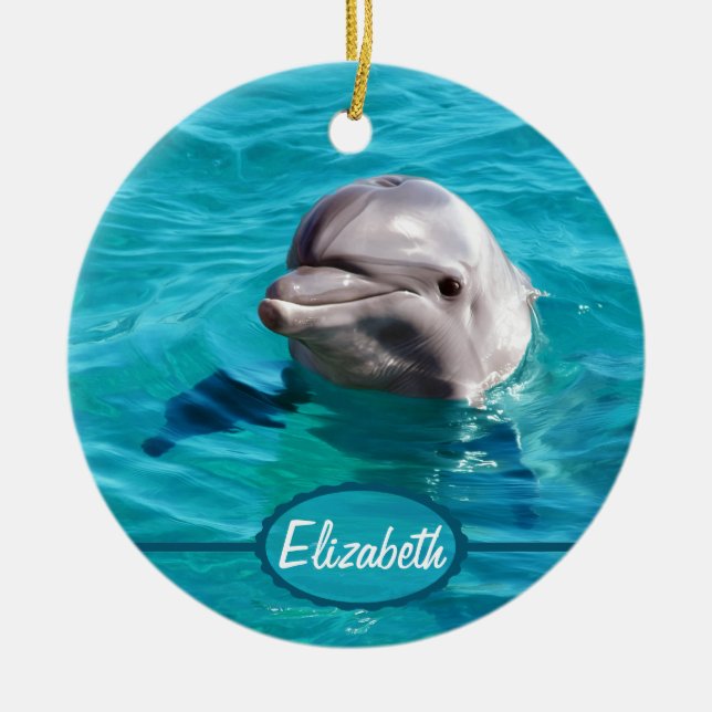 Delphin im blaues Wasser-Foto Keramik Ornament (Vorne)