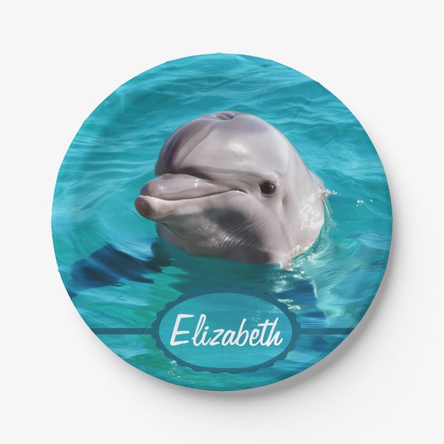 Delphin im blaues Wasser-Foto Pappteller (Vorderseite)