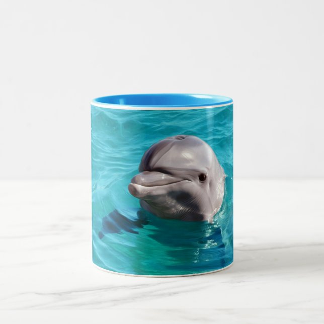 Delphin im blaues Wasser-Foto Zweifarbige Tasse (Mittel)