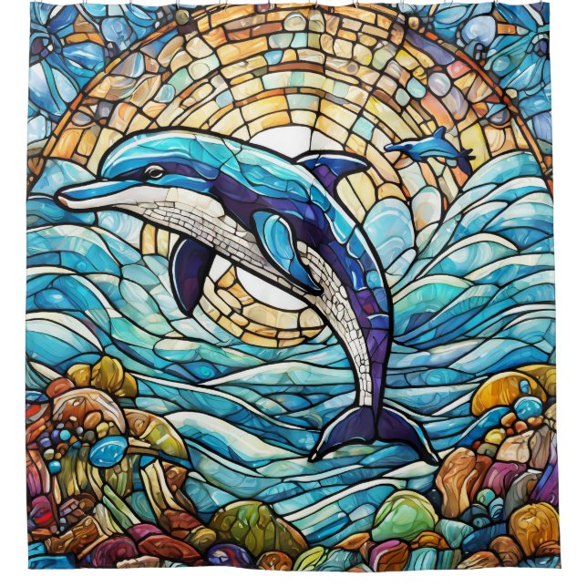 Delphin im Stile eines Hartglas Duschvorhang (Vorderseite)