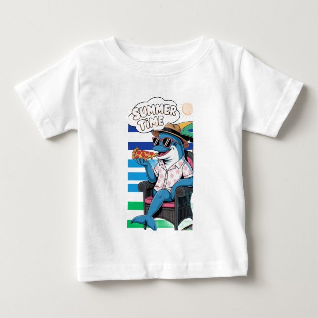 Delphin isst im Sommer Pizza im T - Shirt Baby Bod (Vorderseite)