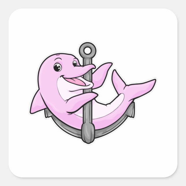 Delphin mit Anchor Quadratischer Aufkleber (Vorderseite)