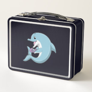 Delphin mit Perle Metall Brotdose