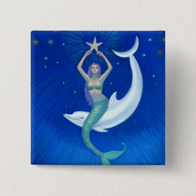 Delphin-Mond-Meerjungfrau Button (Vorderseite)