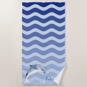 Delphin Navy Blue Strip Waves Strandtuch