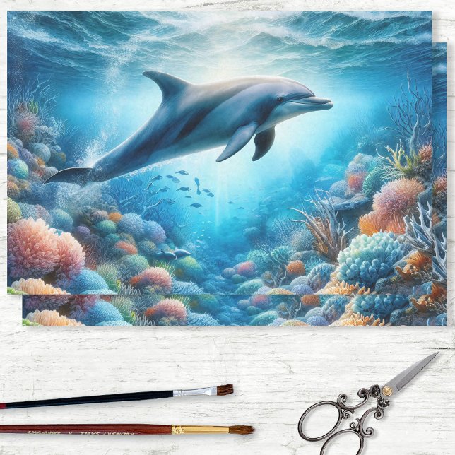 Delphin Ocean Reef Wasserfarbe Decoupage Seidenpapier (Von Creator hochgeladen)