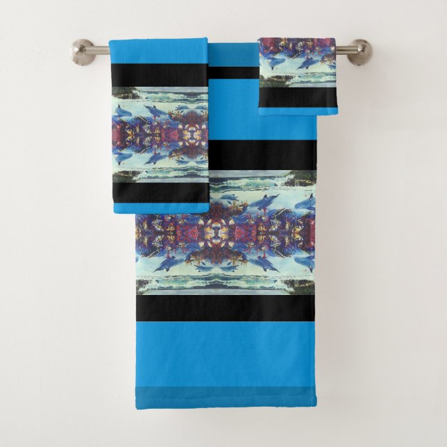 Delphin-Ozean-Wellen-Fisch-Tierbad-Tuch-Set Badhandtuch Set (Insitu)