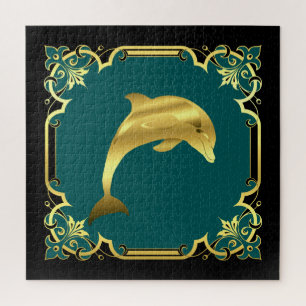 Delphin-Silhouette/Gold/Schwarz/Aqua