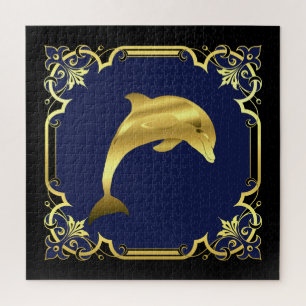 Delphin-Silhouette/Gold/Schwarz/Marine