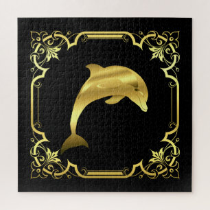 Delphin-Silhouette/Gold/Schwarz/Schwarz