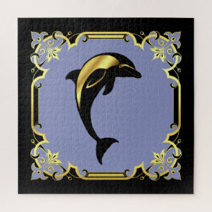 Delphin-Silhouette/Gold/Schwarz/Schwarz-Jigsa