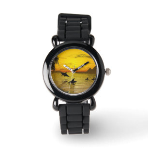 Delphin-Sonnenuntergang-eWatchFactory Glitzer-Uhr Armbanduhr