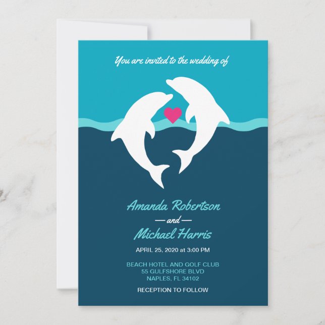 Delphin-Strand-Hochzeit Einladung (Vorderseite)