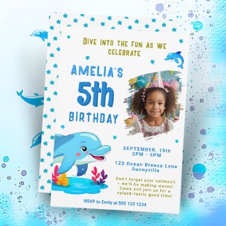 Delphin Themed Sea Animal Kindergeburtstag Einladung