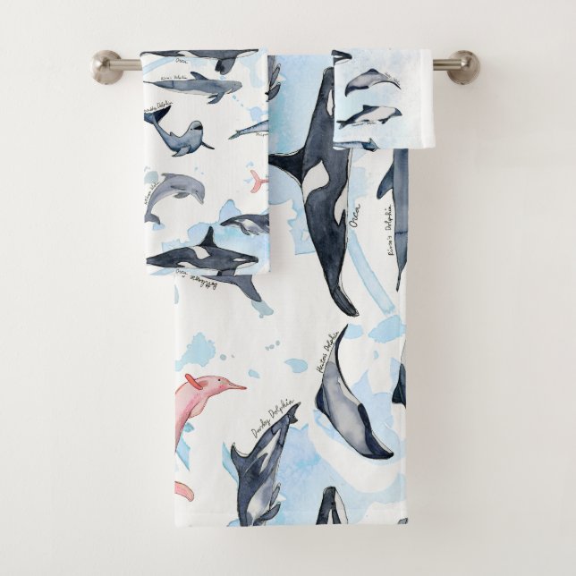 Delphin-Themenabend Kinder Aquarell zeichnend Badhandtuch Set (Insitu)