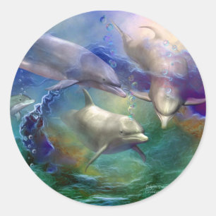 Delphin-Traumkunst-Aufkleber Runder Aufkleber