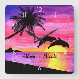 Delphin-tropisches Paradies-personalisierte Quadratische Wanduhr