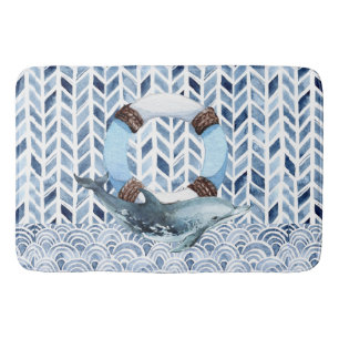 Delphin und Lifebuoon auf maritimer Ebene Badematte