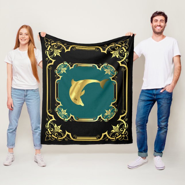 Delphin, vergoldet, schwarz/gold/aqua fleecedecke (Beispiel)