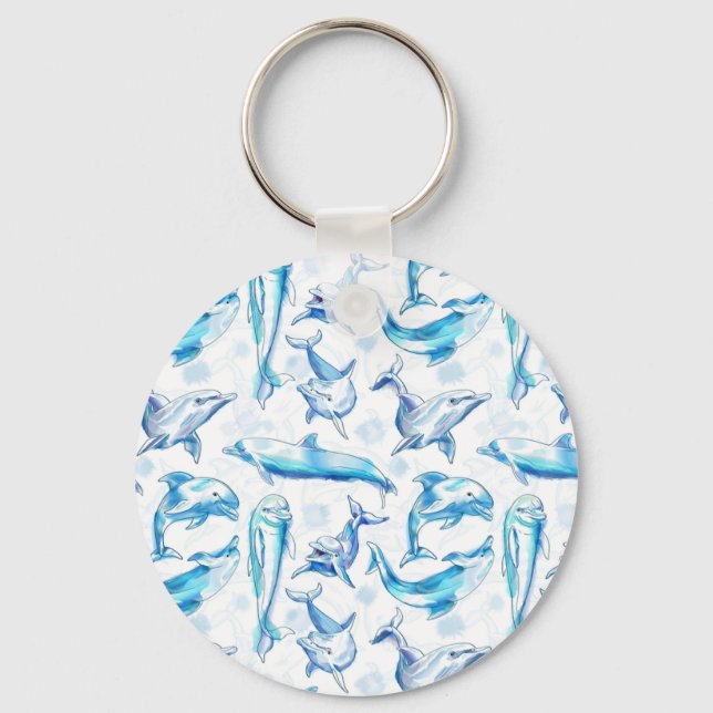 Delphin, wasserfarbig, nahtloses Muster, Delphin Schlüsselanhänger (Vorderseite)