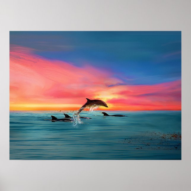 Delphine Beach Sunset Fantasy Art Poster (Vorne)
