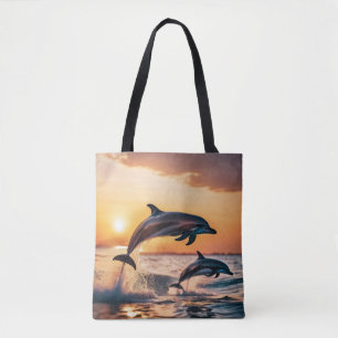 Delphine bei Sonnenuntergang Tasche