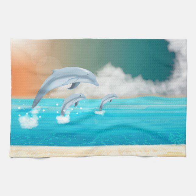 Delphine, die im Ozean brechen Geschirrtuch (Horizontal)