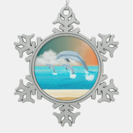 Delphine, die im Ozean brechen Schneeflocken Zinn-Ornament