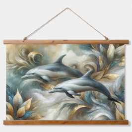 Delphine Golden Botanical Dreamscape Wandteppich Mit Holzrahmen