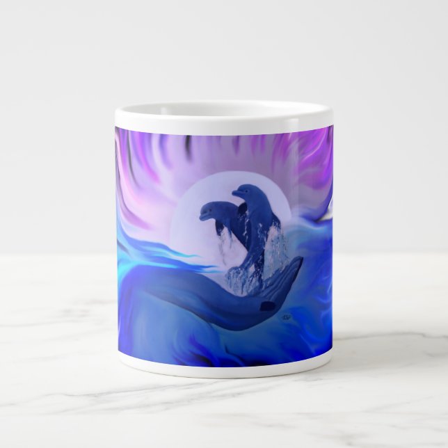 Delphine im Mondschein Jumbo-Tasse (Vorderseite)