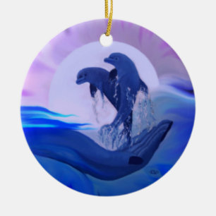 Delphine im Mondschein Keramik Ornament